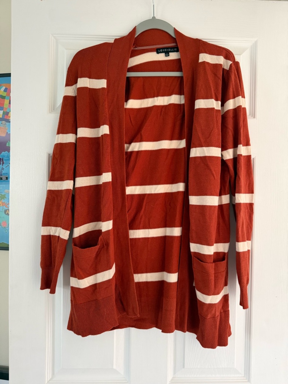 Love Ellie Rust and Cream Striped Open Cardigan with Pockets